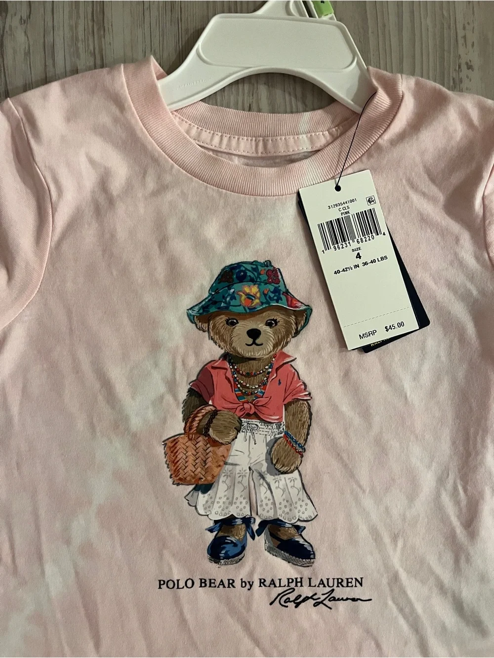 Ralph Lauren Kids Pink Polo Bear Graphic Tee Size 4 NWT